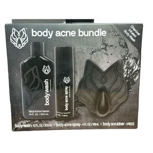 Black Wolf Body Acne Bundle Spray Body Wash Body Scrubber  New & Sealed